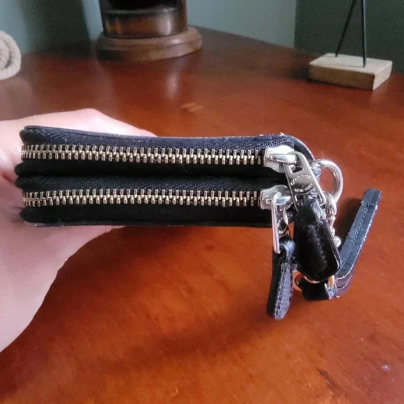 Coach F53937 Double Zip Wallet Signature Coated Canvas Black Brown - Picture 7 of 16